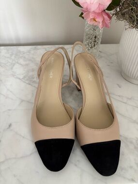 Marc Fisher Two-Tone Beige and Black Slingback Flats